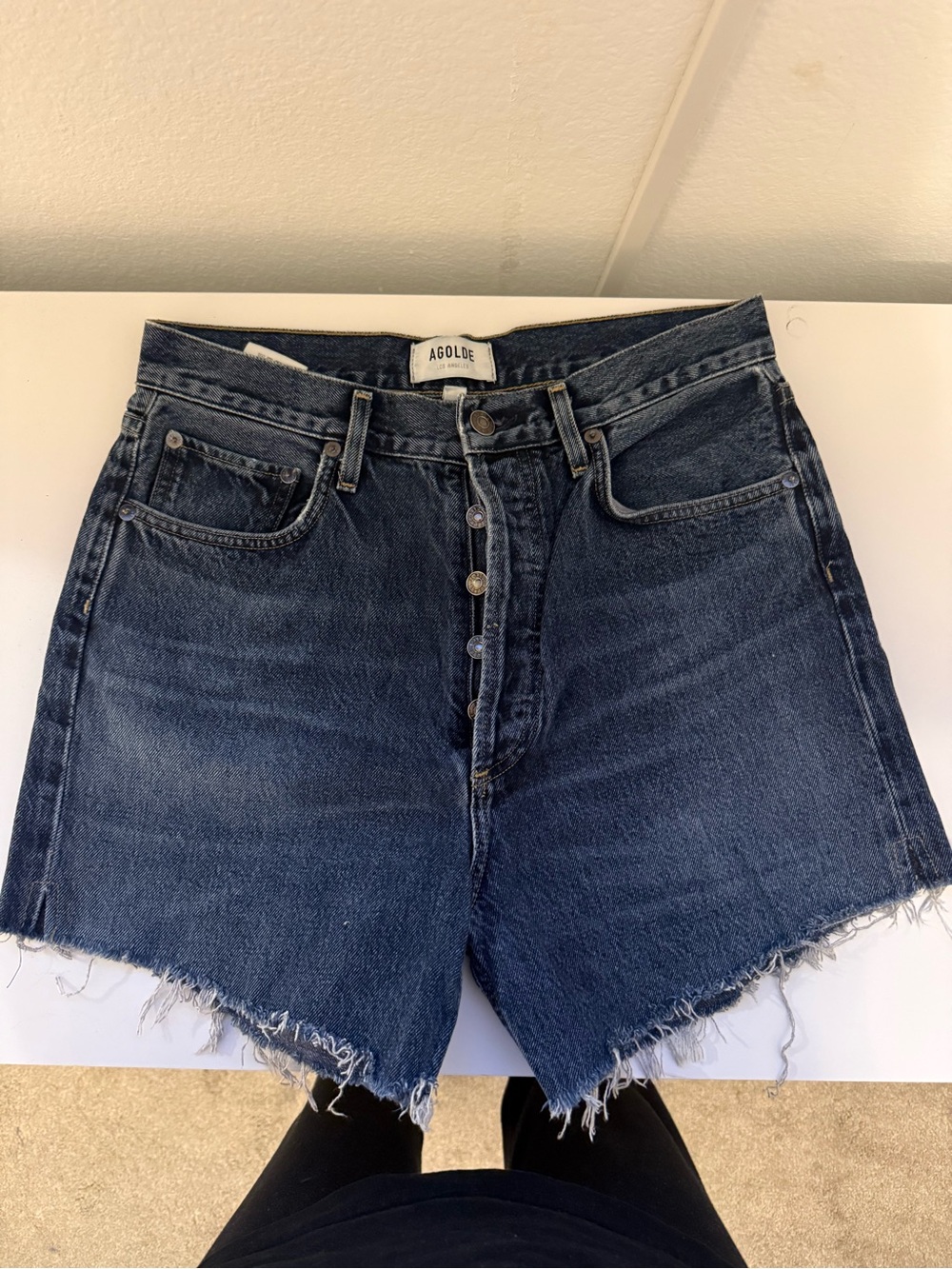 Agolde Dark Indigo High-Rise Denim Shorts with Button Fly